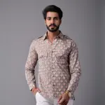 Men's Sanganeri Thunder Grey Hunting Styled Printed Shirt | Refined Outdoor Wear